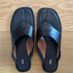 Zara Black-Brown Genuine Leather Sandals
